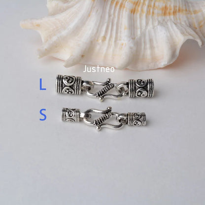 Antiqued solid 925 sterling silver S Clasp Leather Cord End Cap , silver jewelry diy findings/components
