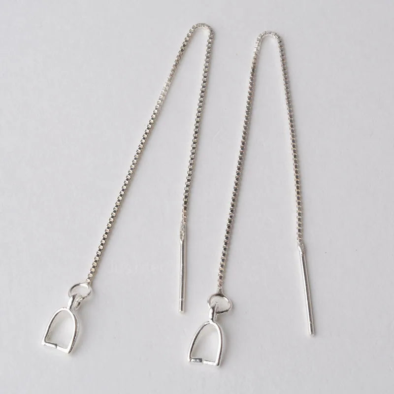 earwire,solid 925 sterling silver ear thread, Box Chain earring wire with bail pendant clasp connector