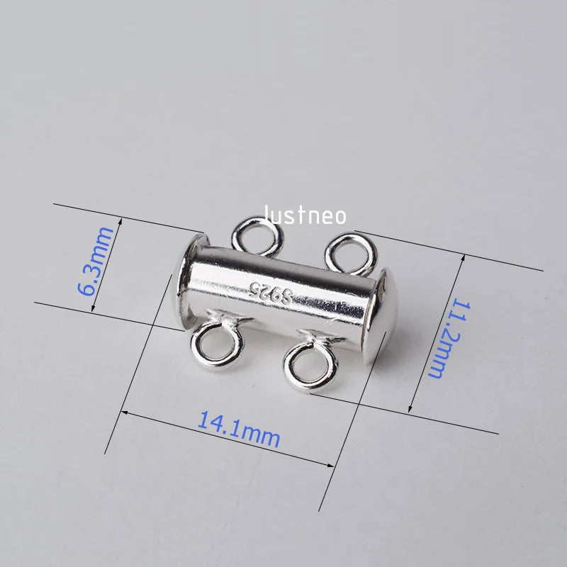 Solid 925 Sterling Silver Clasp 2 Strand Necklace Bracelet Tube Clasp Slide Buckle