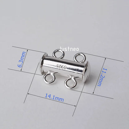 Solid 925 Sterling Silver Clasp 2 Strand Necklace Bracelet Tube Clasp Slide Buckle