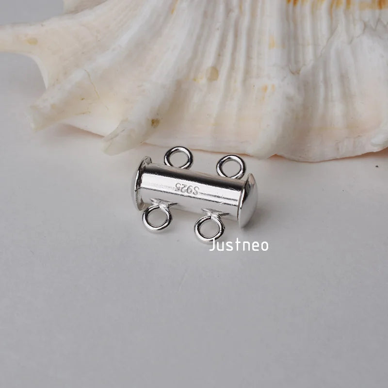 Solid 925 Sterling Silver Clasp 2 Strand Necklace Bracelet Tube Clasp Slide Buckle