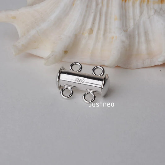 Solid 925 Sterling Silver Clasp 2 Strand Necklace Bracelet Tube Clasp Slide Buckle