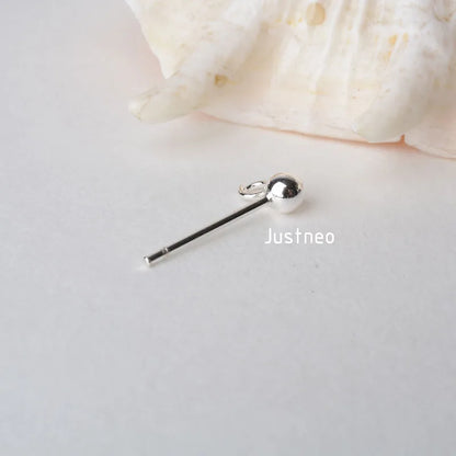 Solid 925 Sterling Silver Ball Earring Post with open Jump Ring, DIY