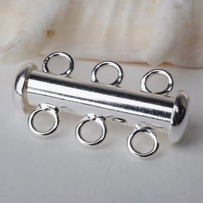 Solid 925 Sterling Silver Clasp 3 Strand Tube Clasp, 3-strand slide Buckle clasp for necklace and bracelet jewelry