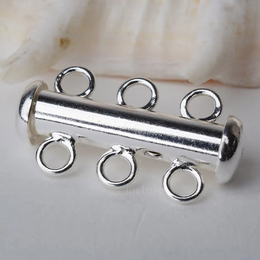 Solid 925 Sterling Silver Clasp 3 Strand Tube Clasp, 3-strand slide Buckle clasp for necklace and bracelet jewelry