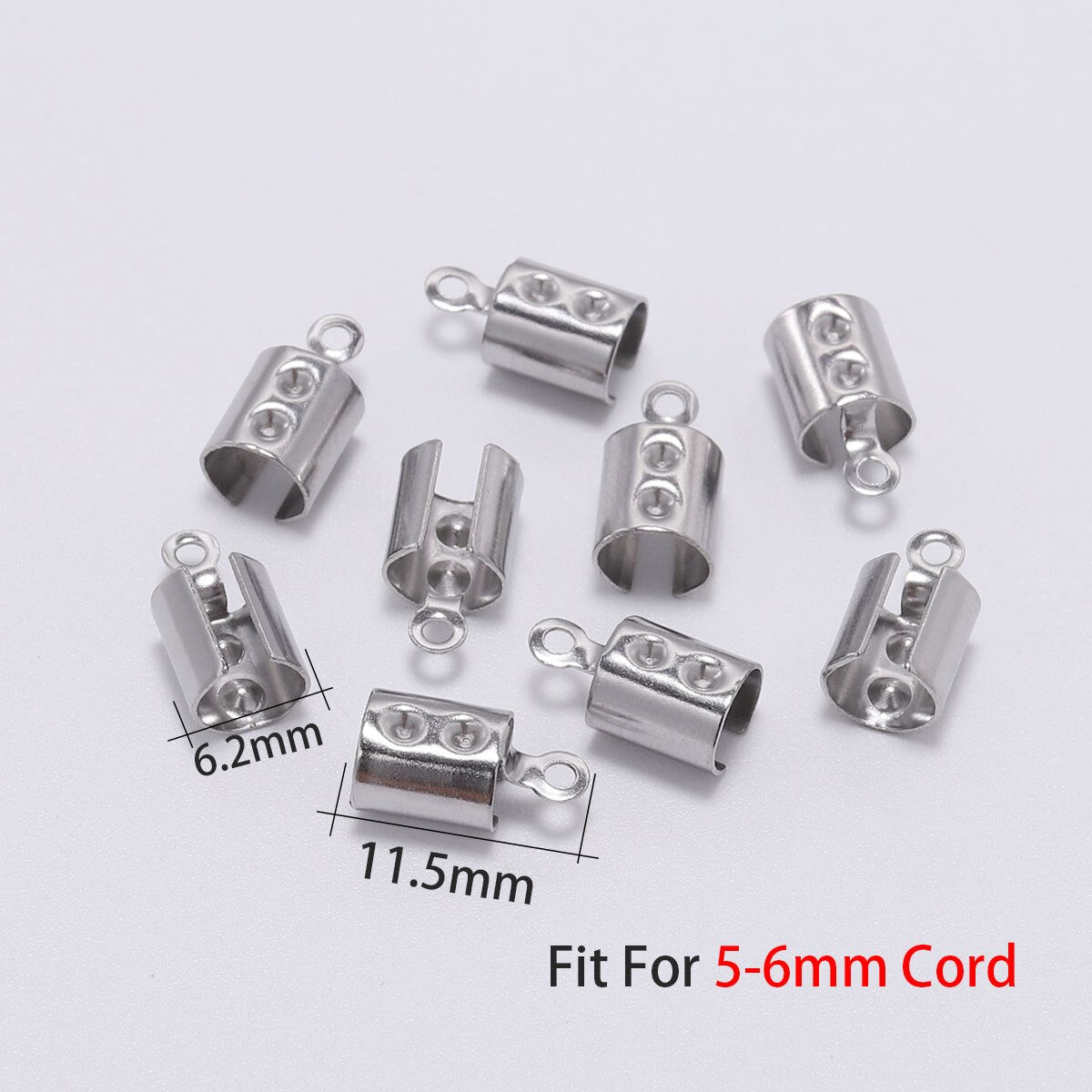 Stainless Steel Cords Crimp End Beads Caps, 50pcs