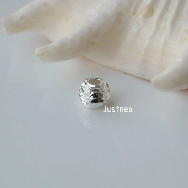 8mm solid 925 sterling silver round  beads,laser cut twisted corrugated mirror silver spacer beads, 1 piece