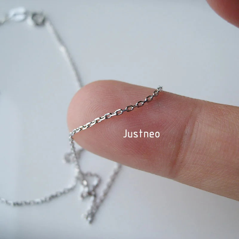 JustNeo solid 925 sterling silver oval cable chain necklace with rhodium plate, spring  claspfine jewelry, , 1 piece