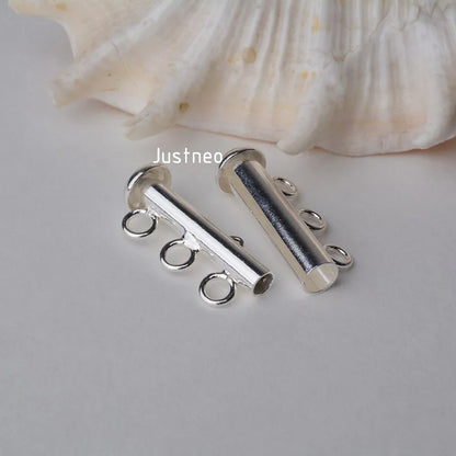 Solid 925 Sterling Silver Clasp 3 Strand Tube Clasp, 3-strand slide Buckle clasp for necklace and bracelet jewelry