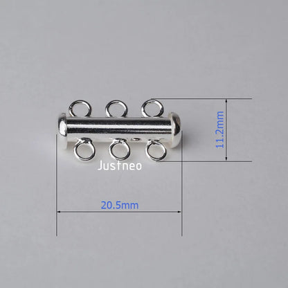 Solid 925 Sterling Silver Clasp 3 Strand Tube Clasp, 3-strand slide Buckle clasp for necklace and bracelet jewelry