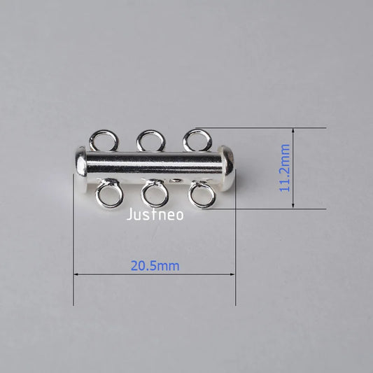 Solid 925 Sterling Silver Clasp 3 Strand Tube Clasp, 3-strand slide Buckle clasp for necklace and bracelet jewelry