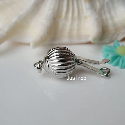 solid 925 sterling silver clasp,round corrugated box tab buckle with safety loop clasp