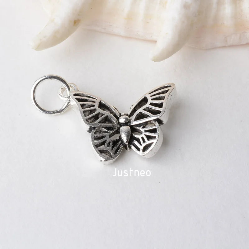 solid 925 Sterling Silver butterfly pendant charm, Thai Silver spacer bead charms for necklace & pendant  jewelry