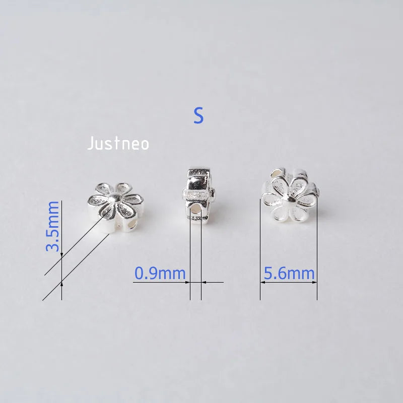 solid 925 sterling silver flower charm beads, spacer charm beads for necklace, bracelet,earring sterling silver jewelry