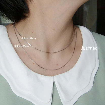 JustNeo Solid 925 Sterling Silver Box Chain Necklace Jewelry 0.6mm -1.5mm Diameter Chains Rhodium Plated Finish