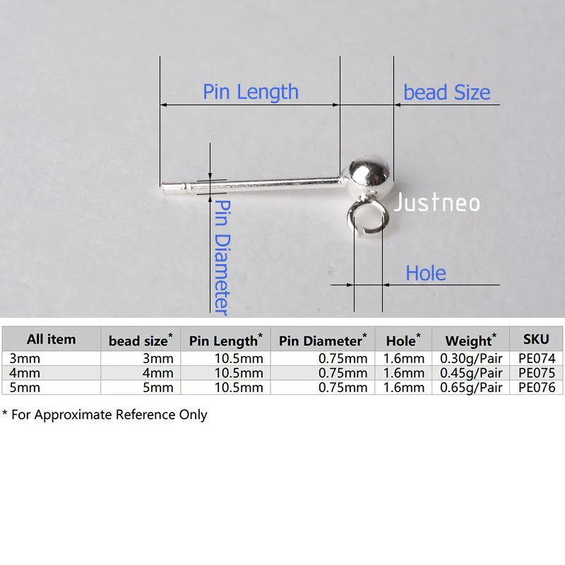 Solid 925 Sterling Silver Ball Earring Post with open Jump Ring, DIY