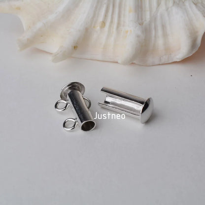 Solid 925 Sterling Silver Clasp 2 Strand Necklace Bracelet Tube Clasp Slide Buckle