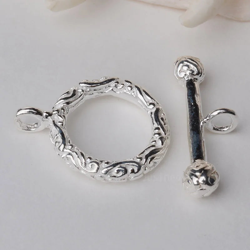 Solid 925 Sterling Silver Toggle Clasp Fancy Textured  ,1piece