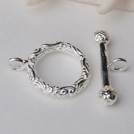 Solid 925 Sterling Silver Toggle Clasp Fancy Textured  ,1piece