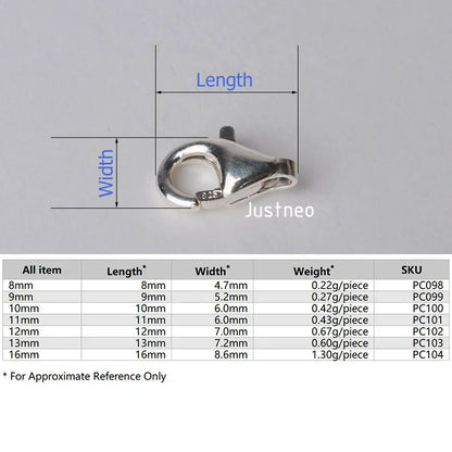 Solid 925 Sterling Silver Lobster Claw Clasp 8-16mm