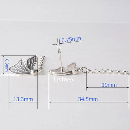 solid 925 sterling silver butterfly Stud Earring ear thread, Rollo/Rolo link chain earwire earrings, diy components accessories