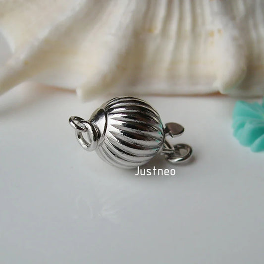 solid 925 sterling silver clasp,round corrugated box tab buckle with safety loop clasp