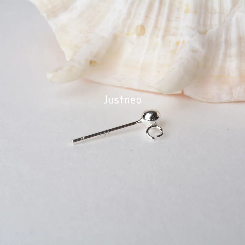Solid 925 Sterling Silver Ball Earring Post with open Jump Ring, DIY