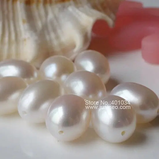 Freshwater Pearl Loose Beads, Genuine Cultured Drop-shaped Pearls Half Drilled Natural White 5-9 MM