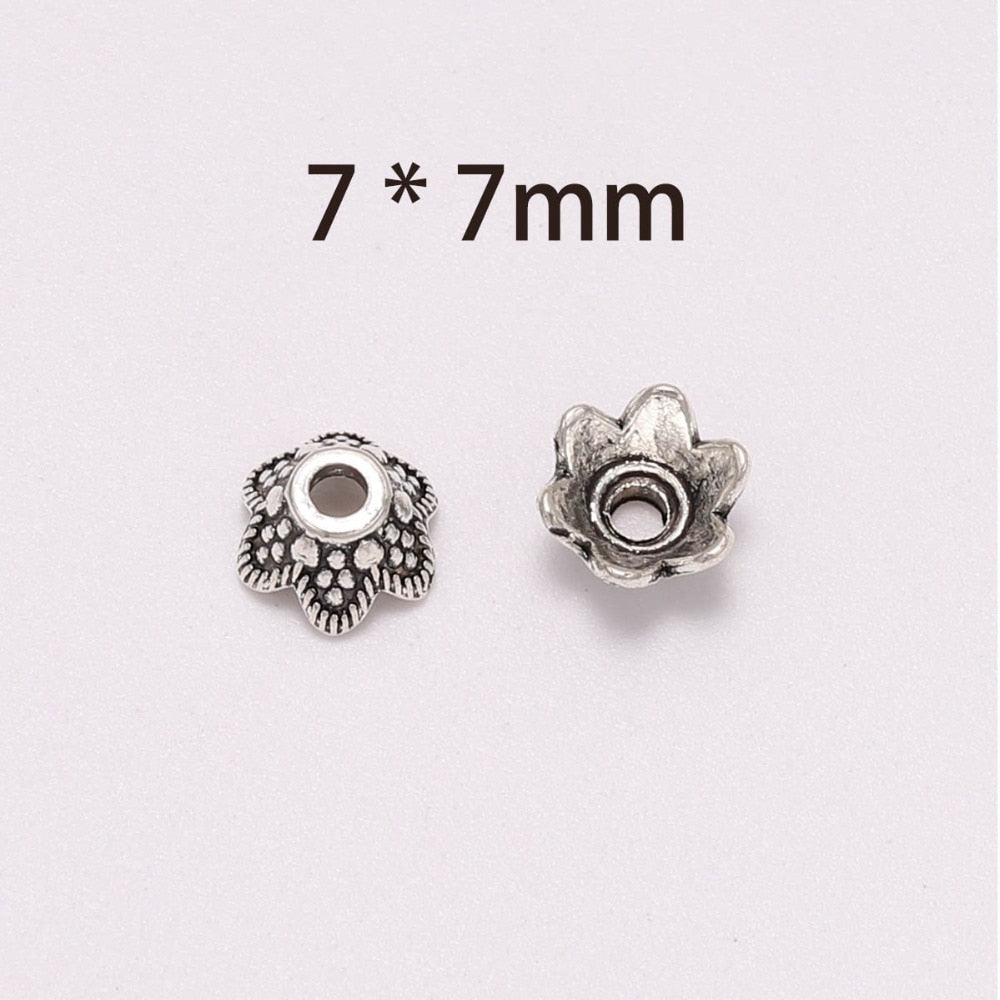 7mm 6-Petal Carved Flower Bead Caps, 50pcs