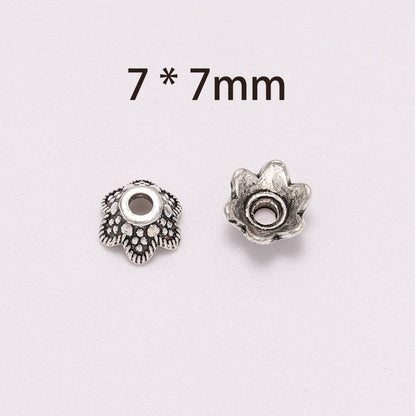 7mm 6-Petal Carved Flower Bead Caps, 50pcs