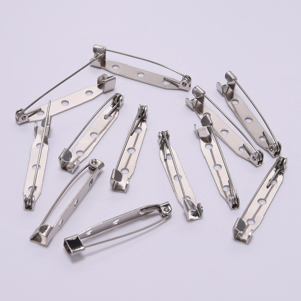 50pcs 15-45mm Rhodium Brooch Clip Base Pins Multi-Size