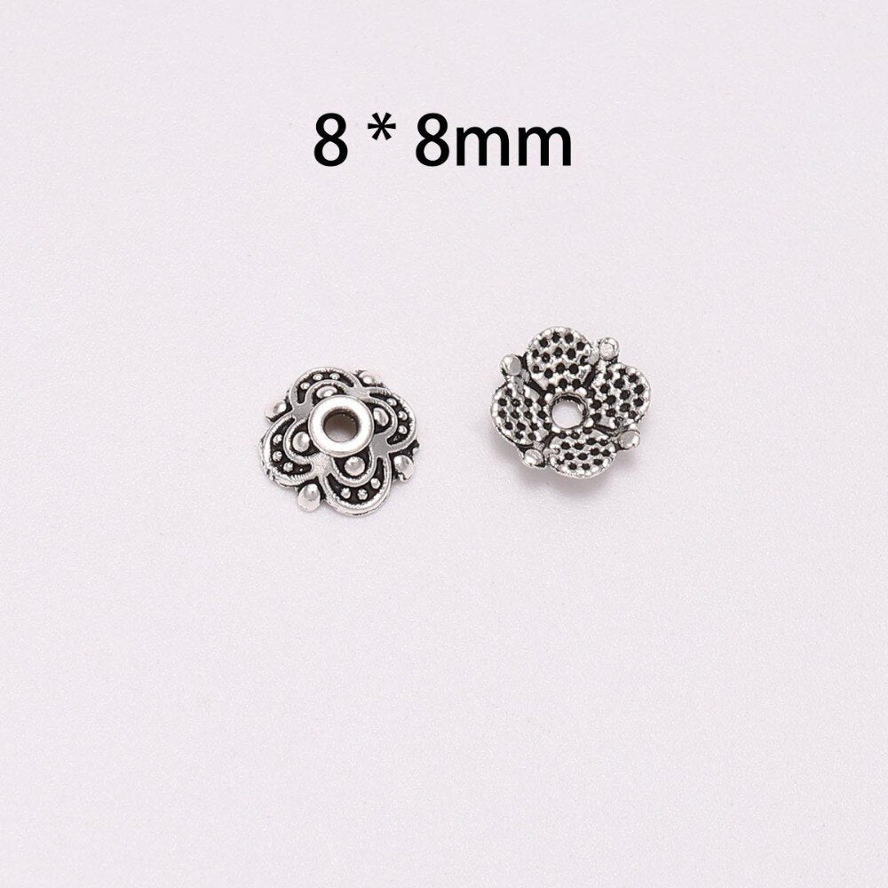 8mm 4-Petal Tibetan Carved Flower Bead Caps, 50pcs
