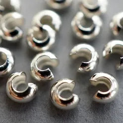 solid 925 sterling silver crimp cover beads for making necklace and bracelet jewelry, diy components supplies ,1 pair