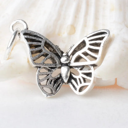 solid 925 Sterling Silver butterfly pendant charm, Thai Silver spacer bead charms for necklace & pendant  jewelry