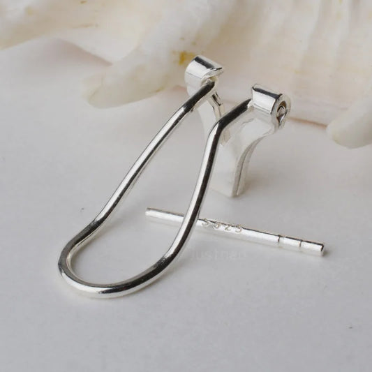 Solid 925 Sterling Silver Clip Earring Findings with Needle for Jewelry DIY Components