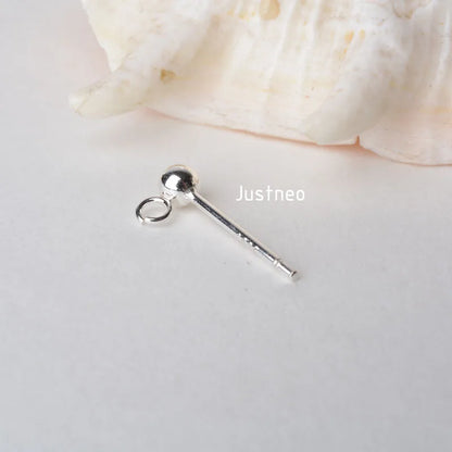 Solid 925 Sterling Silver Ball Earring Post with open Jump Ring, DIY