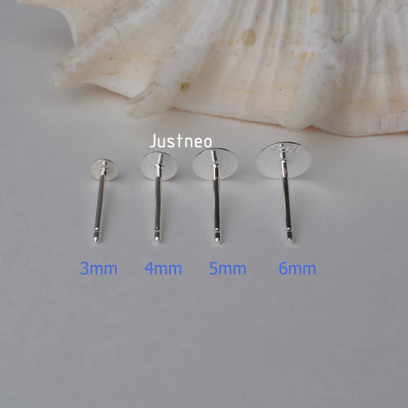 925 Sterling Silver Earring Post with Flat pad Head,3/4/5/6mm Pad. Earring Findings for Jewelry Making ,1pair