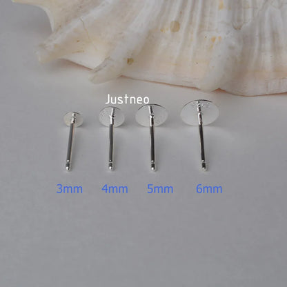 925 Sterling Silver Earring Post with Flat pad Head,3/4/5/6mm Pad. Earring Findings for Jewelry Making ,1pair