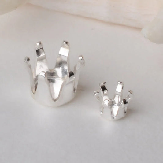 Solid 925 Sterling Silver Locket Settings, 6 Prongs Snap in Setting for Round Stones and Crystal