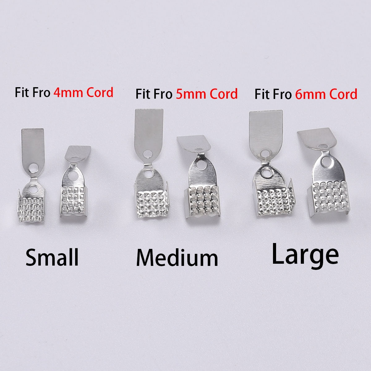 Attache de Corde en Métal Embout de Cordon à Sertir 4 5 6mm, 100pcs