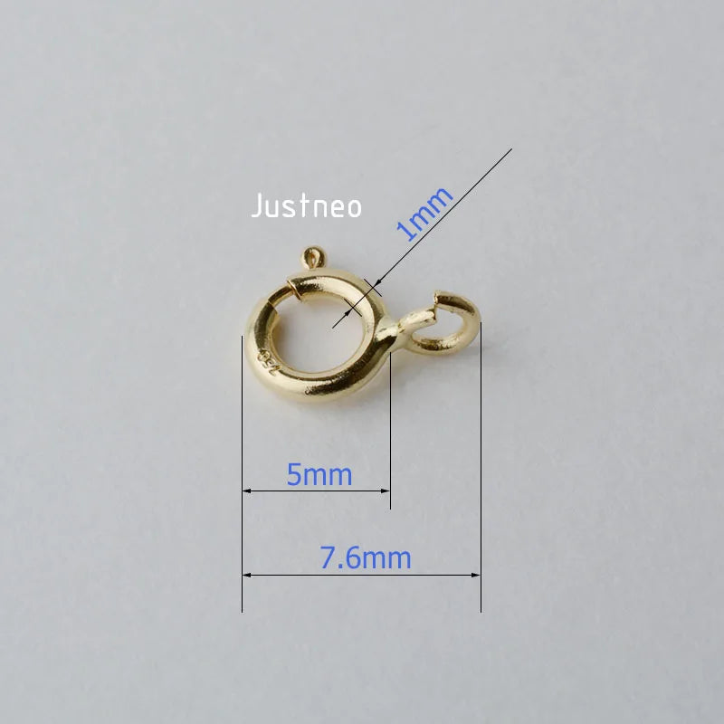 Solid 18k Karat Yellow Gold Spring Ring Clasp 5mm Au750 18ct Round Buckle for Necklace Jewelry Findings and Components