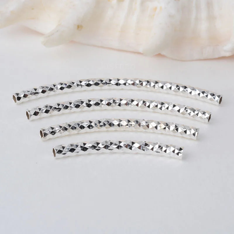 1piece, 2mm solid 925 sterling silver curved Faceted tube spacer beads connector for necklace&pendant bracelet jewelry making