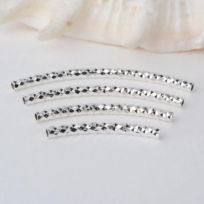 1piece, 2mm solid 925 sterling silver curved Faceted tube spacer beads connector for necklace&pendant bracelet jewelry making