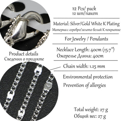 White K Lobster Clasp 40-60cm Necklace Copper Chains, 12Pcs Pack