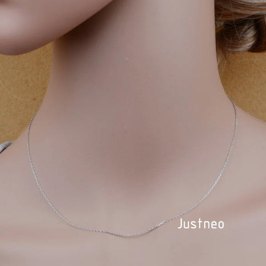 JustNeo solid 925 sterling silver oval cable chain necklace with rhodium plate, spring  claspfine jewelry, , 1 piece