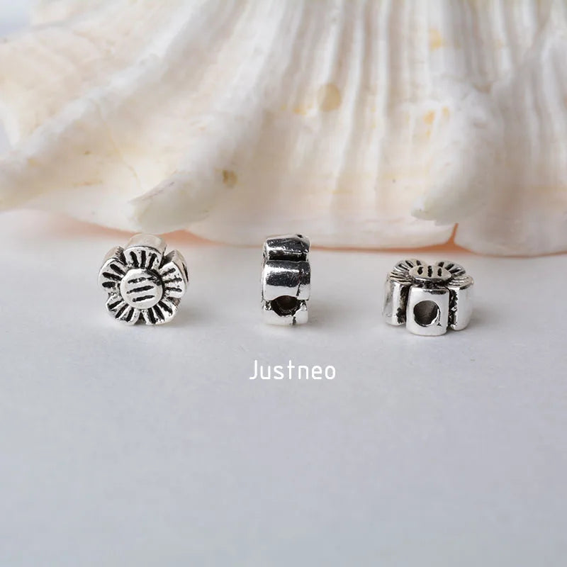 solid 925 sterling silver flower charm beads, Thai Silver spacer loose bead with 1.1mm hole jewelry diy components accessories