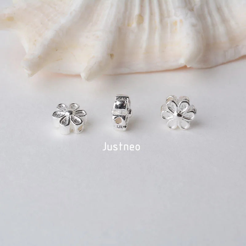 solid 925 sterling silver flower charm beads, spacer charm beads for necklace, bracelet,earring sterling silver jewelry