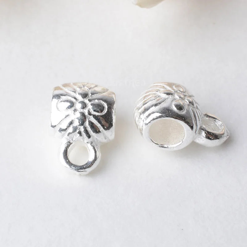 solid 925 sterling silver Tube Spacer Bead Connector with Closed Jump Ring, rondel spacer bead charms for necklace