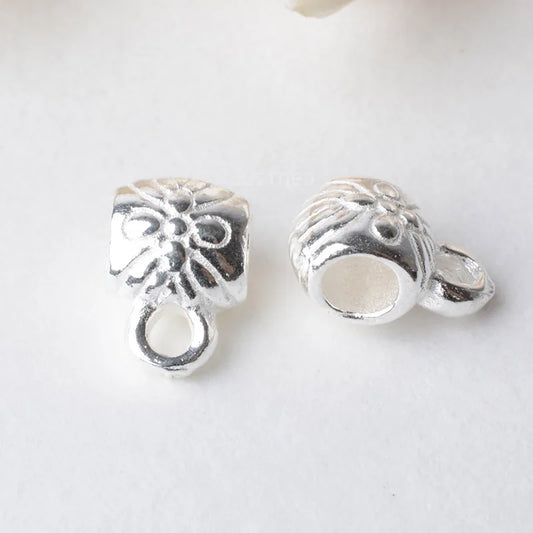 solid 925 sterling silver Tube Spacer Bead Connector with Closed Jump Ring, rondel spacer bead charms for necklace