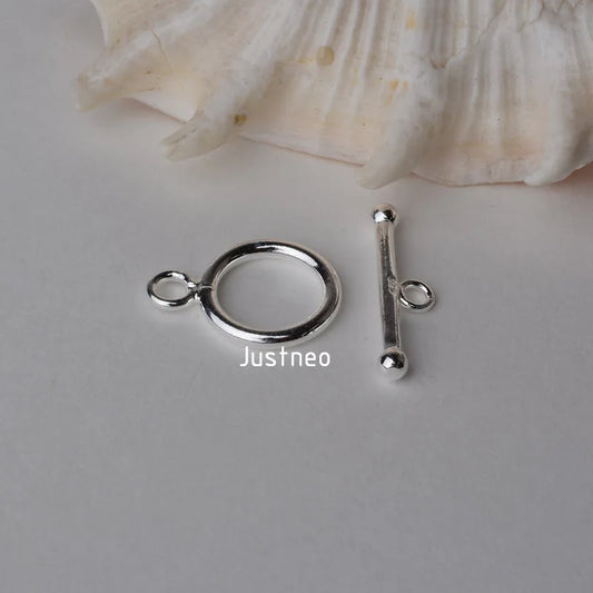Solid 925 Sterling Silver Circle Toggle Clasp